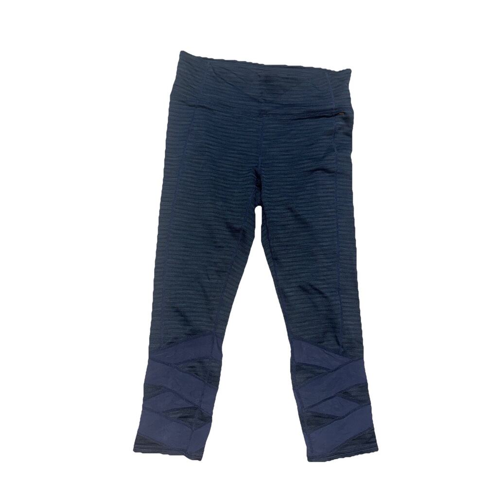 ATHLETA High Rise Ripple Chaturanga Tights Womens Medium Navy Blue Cropped L14